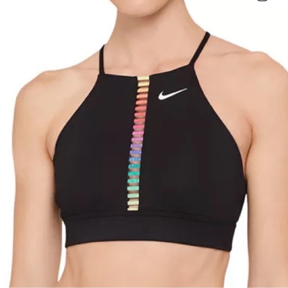 Nike Rainbow trim Black Sports Bra - strappy back high neck